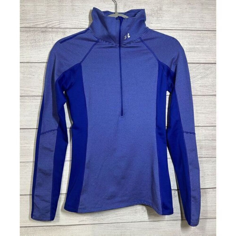 Under Armour Blue‎ Pullover 1/4 Zip Stripe Small Thumb Holes Athletic Woman's